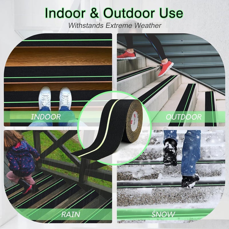 SX Anti Slip Tape 4 Inch x 60 Ft, 2X Longer Heavy Duty Grip Tape with Glow-in-Dark Strip, Outdoor Stair Treads Non-Slip for Steps Ramps Decks, Non Skid for Enhanced Safety - Image 5